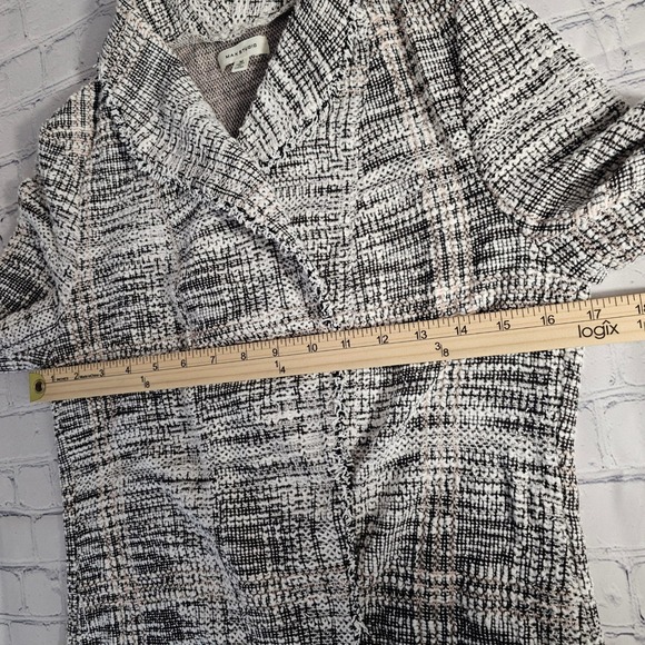 Max Studio Womens Black White Tweed Boucle Open Front Blazer Jacket Fringe M - Picture 7 of 8